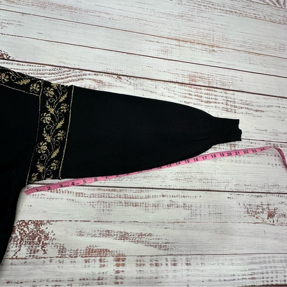 Vintage David Meister Large Wool Blend Black Metallic Gold Turtleneck Sweater - Picture 12 of 15